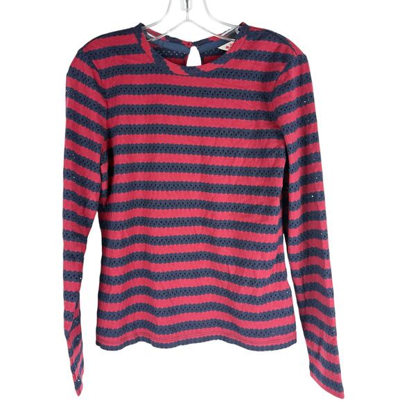 Brooks Brothers Open Eyelet Lace Stripped Top Red Long Sleeve Size S - Picture 2 of 8
